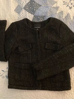 Cynthia Rowley Black Metallic Tweed Boxy Jacket